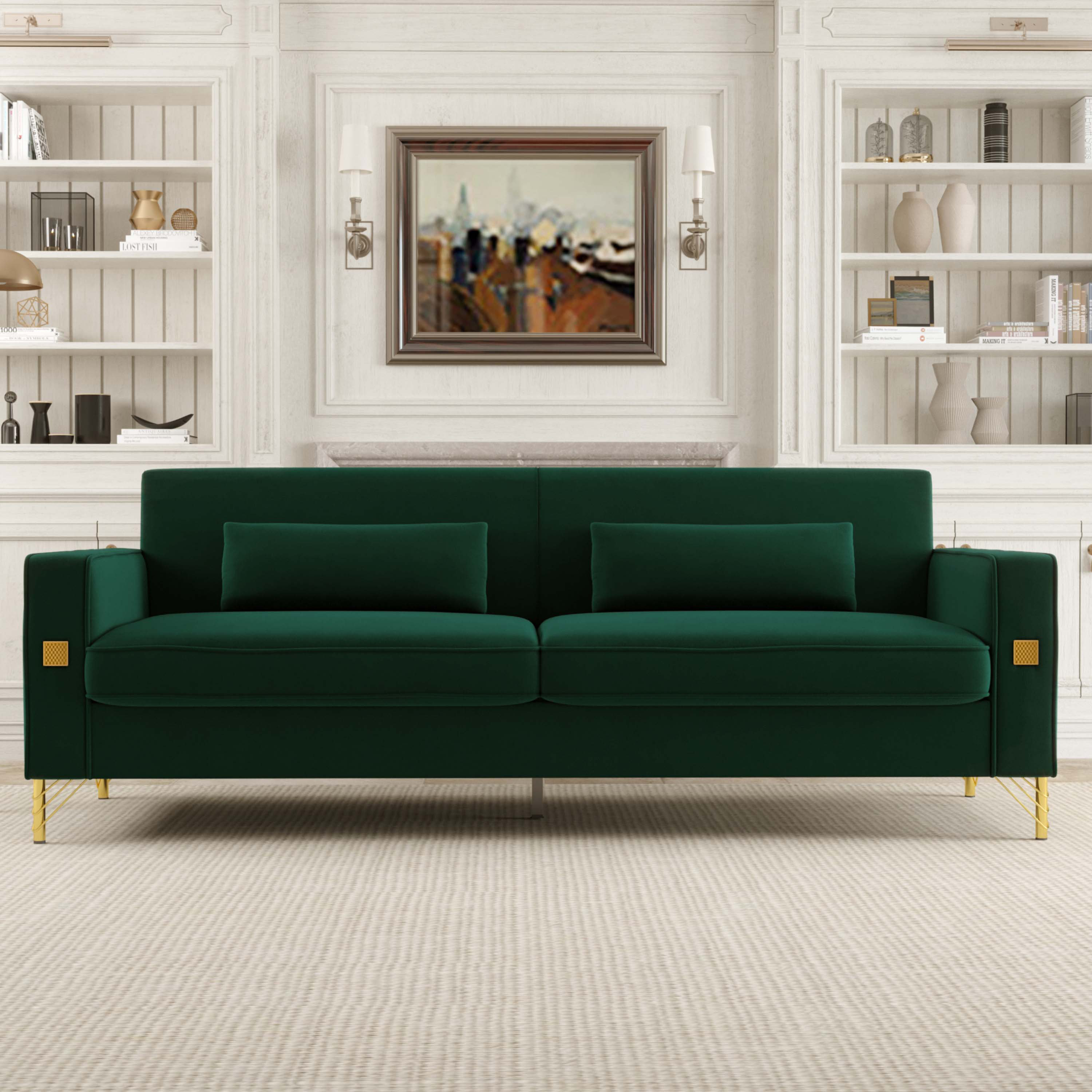 Mercer41 Luxury Emerald Green Velvet Sofa with Gold Accents Perfect for Living Room and Office Decor Wayfair